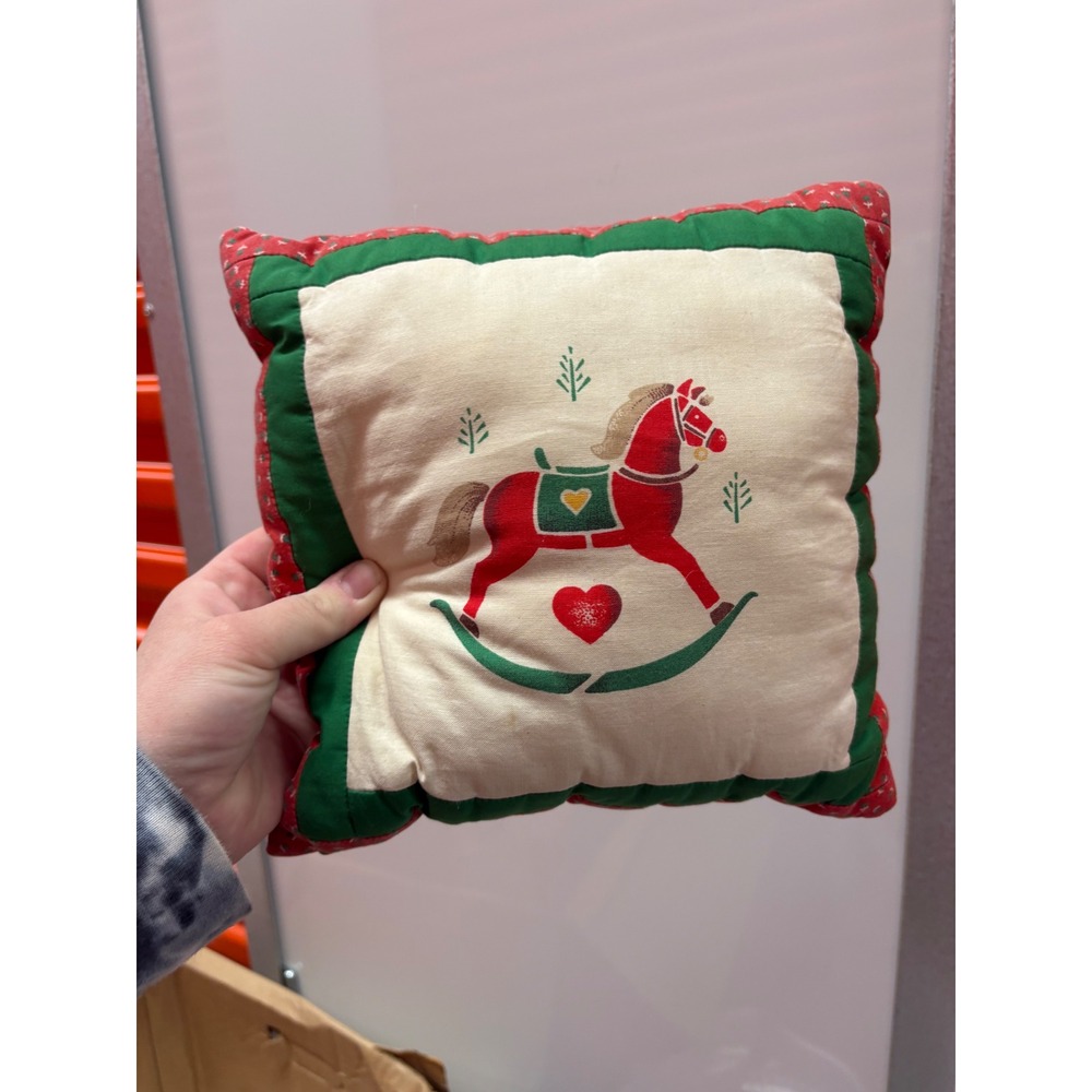 Vintage Soft Rocking Horse Pillow Cozy Holiday Decor Farmhouse Accent